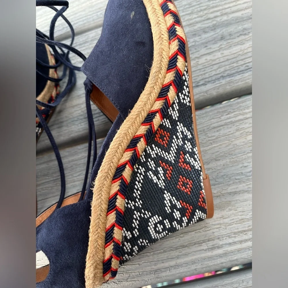 Cabi Isla Navy Blue Espadrille Wedge Sandals Size 9